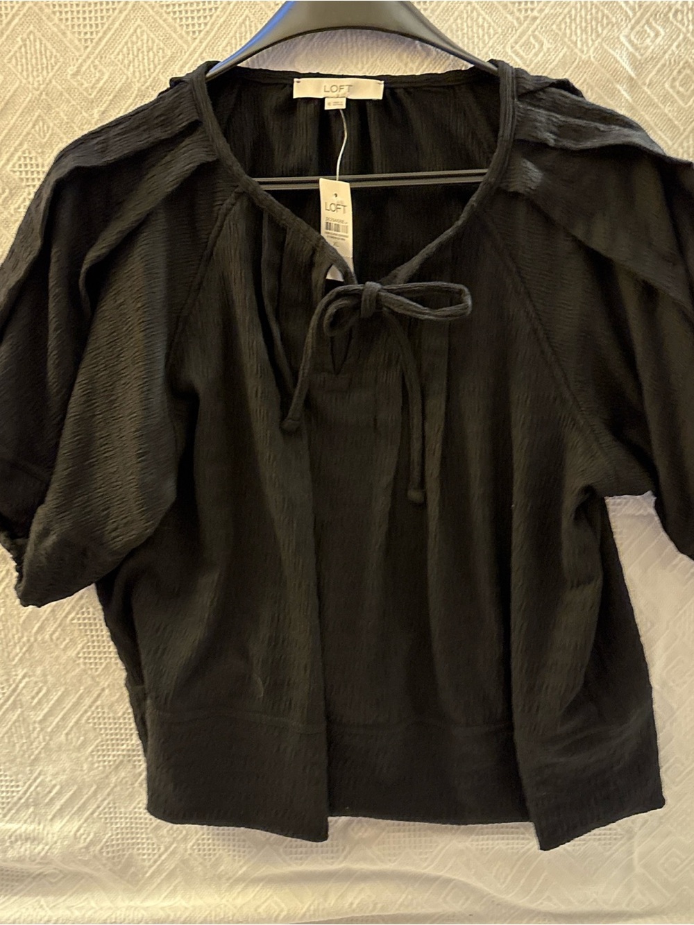LOFT Black Tie-Front Textured Women's Blouse